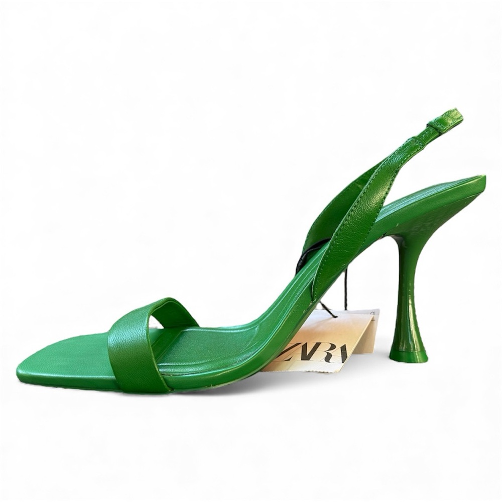 Zara Green Slingback Heeled Leather Sandals Women’s size 42 - Picture 7 of 15